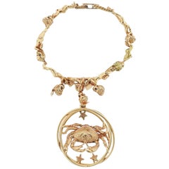 Ruser Vintage Gold Sapphire Cherub Bracelet Cancer Zodiac Charm