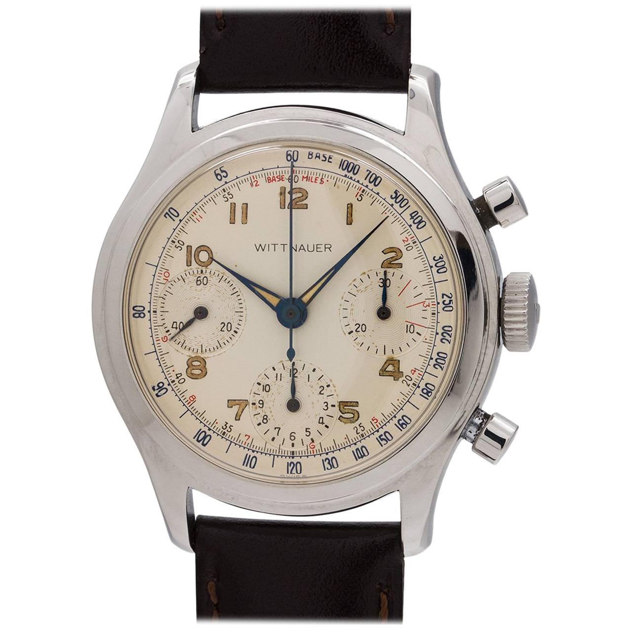 Wittnauer Stainless Steel Vintage Chronograph manual Wristwatch circa 1950s  For Sale