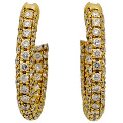 3.82 Carat Diamond 18 Karat Yellow Gold Hoop Earrings