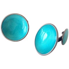 Einar Modahl Sterling Silver Guilloche Enamel Norway Modern Cufflinks