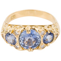 Ceylon Sapphire and Diamond Three-Stone Ring