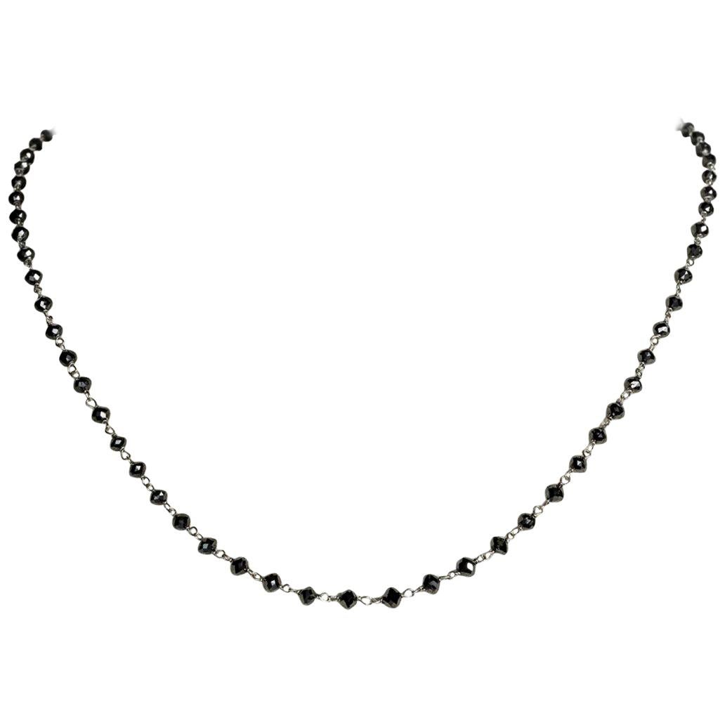 15.12 Carat Black Diamond and 18 Karat White Gold Short Necklace For Sale