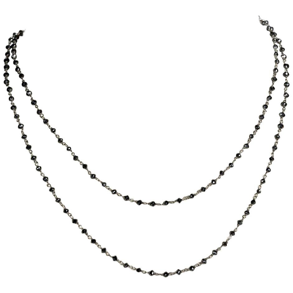 19.22 Carat Black Diamond and 18 Karat White Gold Long Necklace For Sale