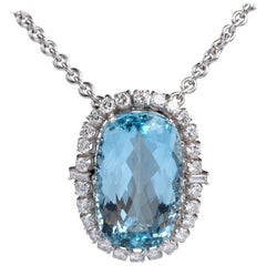 Vintage Aquamarine and Diamonds Pendant
