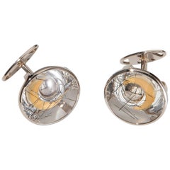 Cufflinks, White Gold, Yellow Gold, Rock Crystal with Tourmaline Needles 