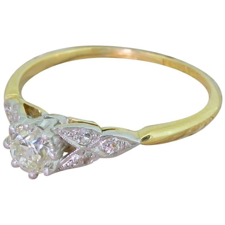Art Deco 0.53 Carat Old Cut Diamond Engagement Ring For Sale