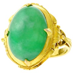 Antique Art Deco Jade Set Gold Ring 1920s