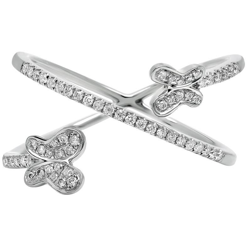 Diamond Crisscross Butterfly Ring in White Gold For Sale