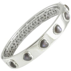 White Gold Labradorite Heart Bangle Bracelet