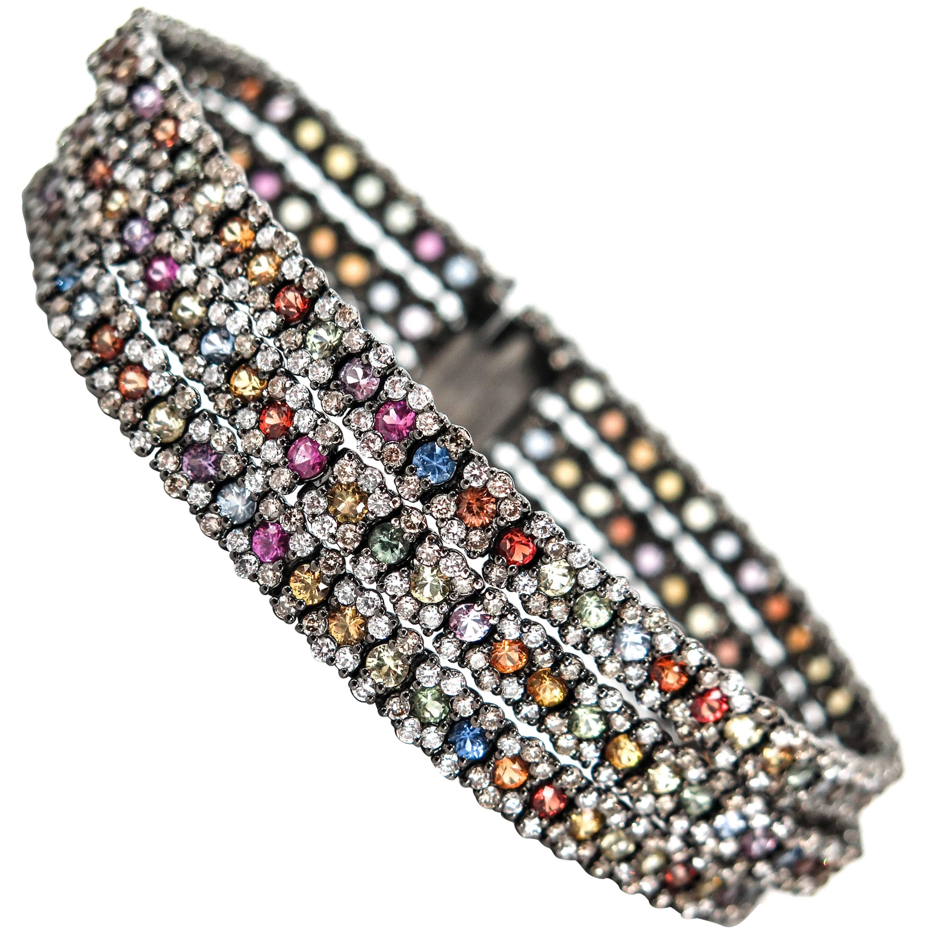Multi-Color Sapphire and Diamond Bracelet Black Rohdium