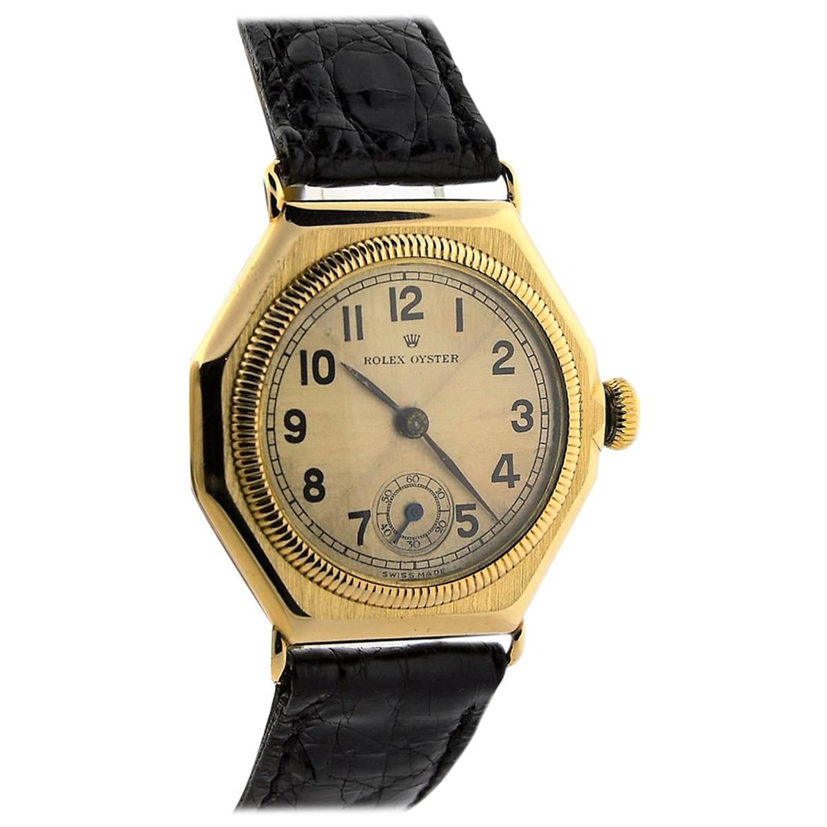 Rolex Yellow Gold Oyster Vintage Octagon Manual Wristwatch circa 1936