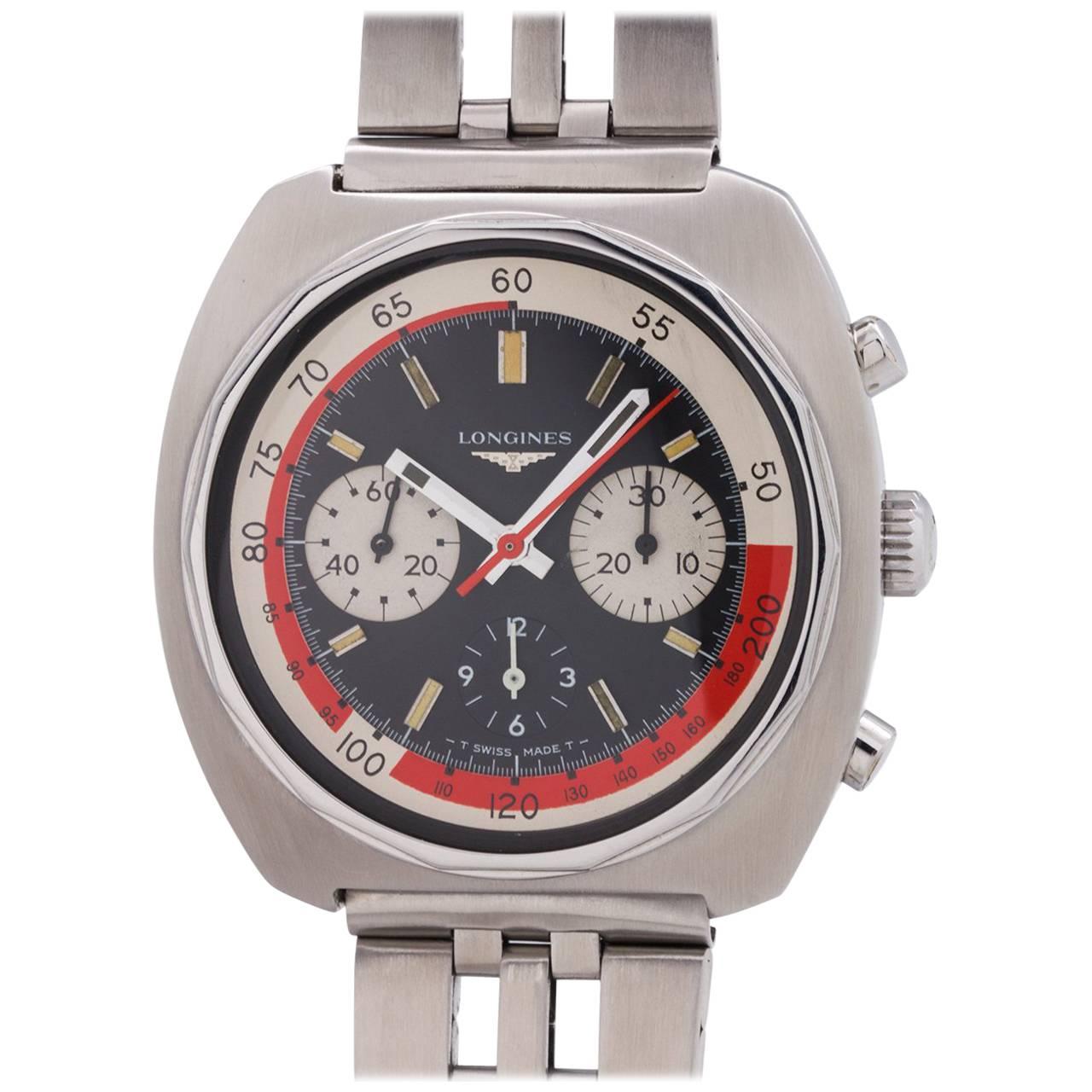 Longines stainless steel Conquest Cushion Shaped Chronograph Manual Wristwatch