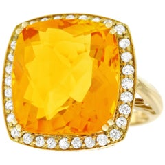 12.0 Carat Citrine and Diamond Set Gold Ring