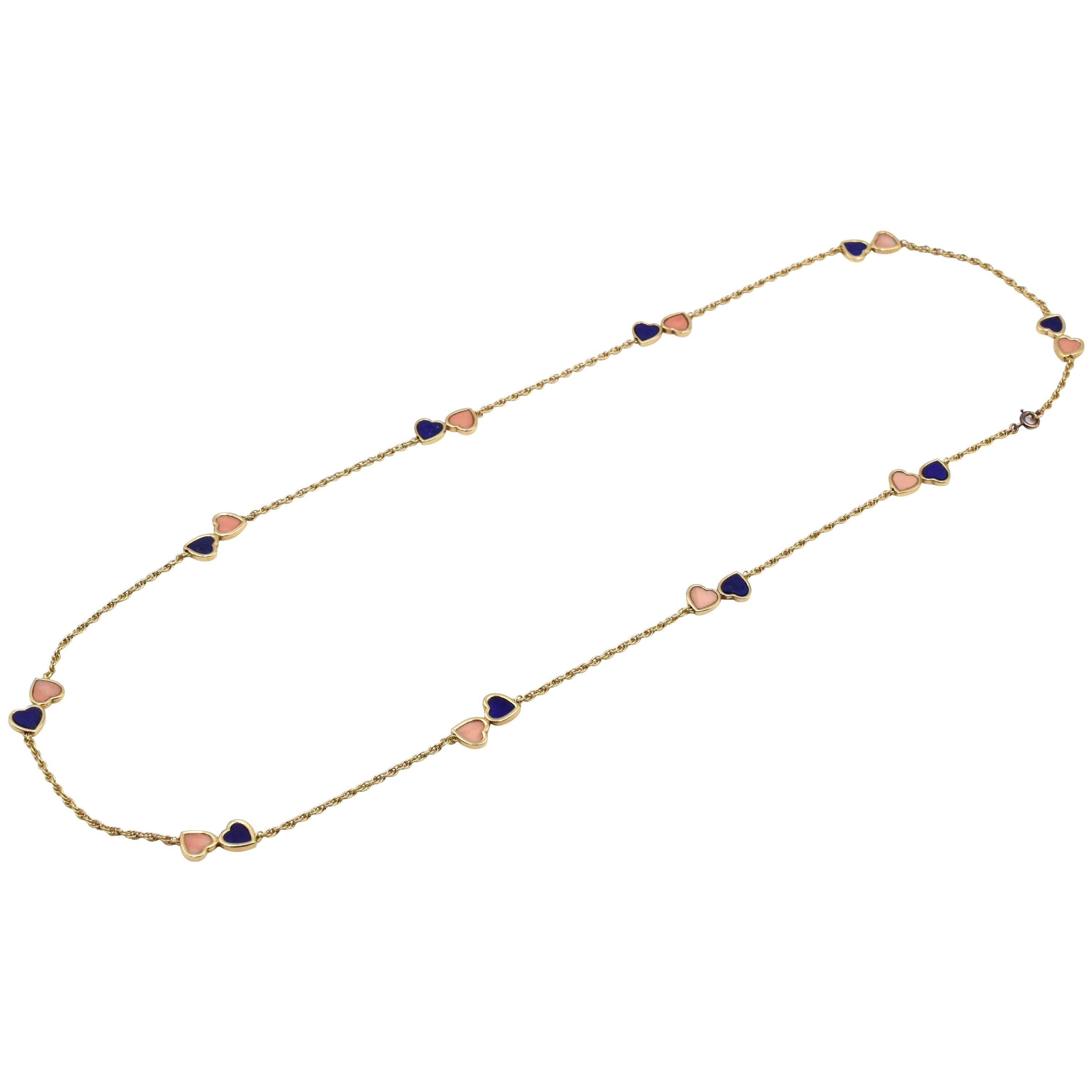 Van Cleef & Arpels Lapis and Coral Double Heart Necklace