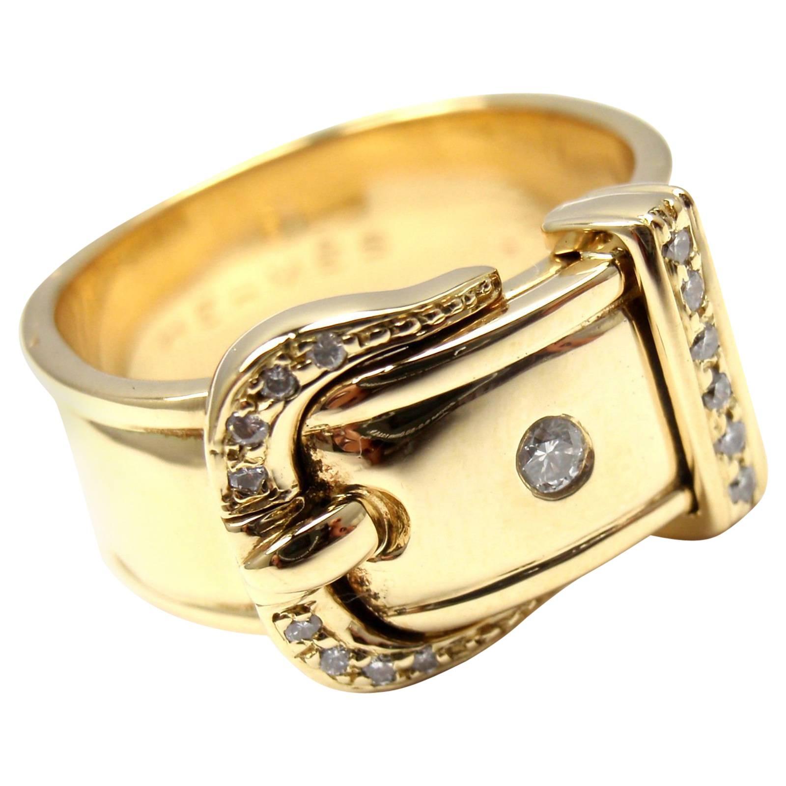 Hermes - Bague en or jaune à large boucle et diamants