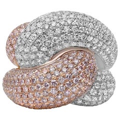 Pink and White Diamond Pave Cocktail Ring in Two-Tone White and Rose Gold