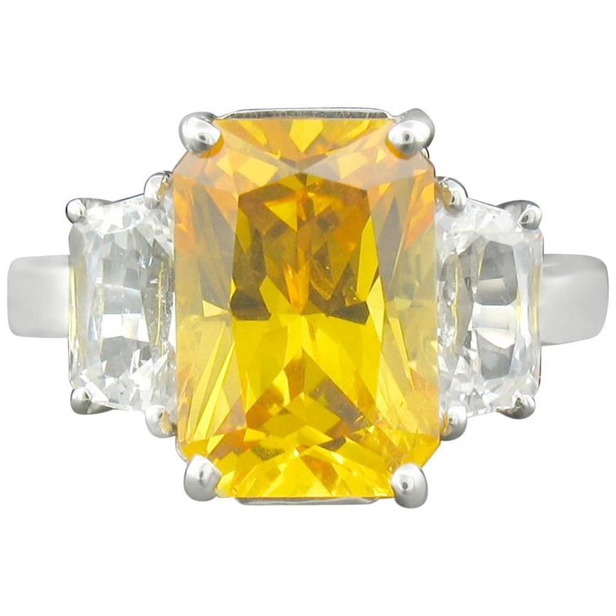 Yellow and White Sapphire Ring in Platinum
