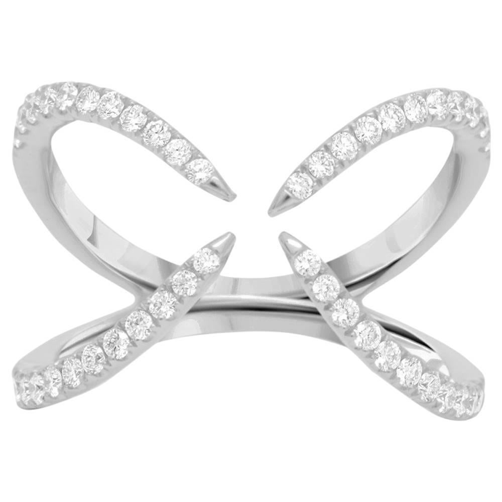 Diamond Open Criss Cross Ring in White Gold For Sale