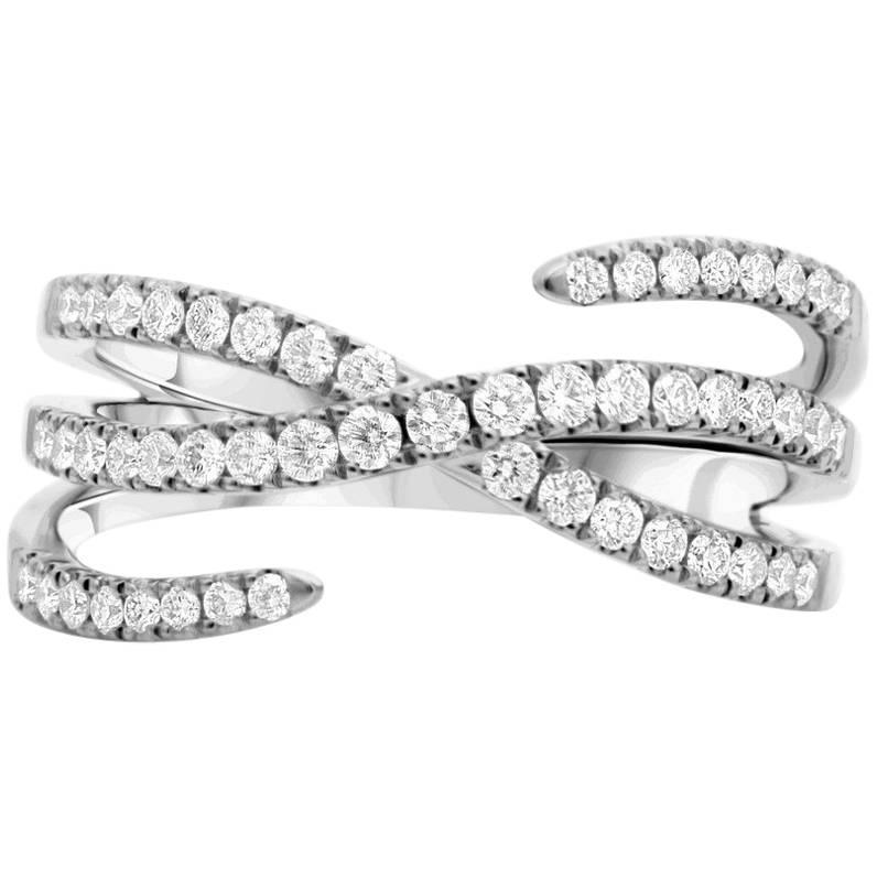 Thin Diamond Overlapping Ring in White Gold For Sale