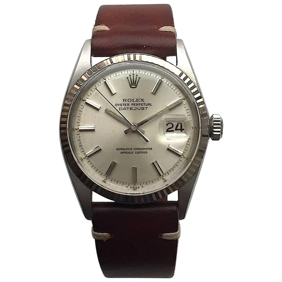 Rolex White Gold Stainless Steel Oyster Perpetual Datejust Automatic Wristwatch