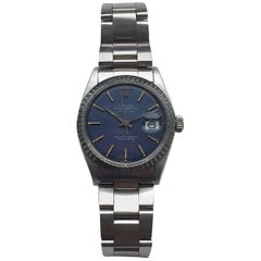Rolex Stainless Steel Blue Dial Oyster Perpetual Datejust Wristwatch, 1970s