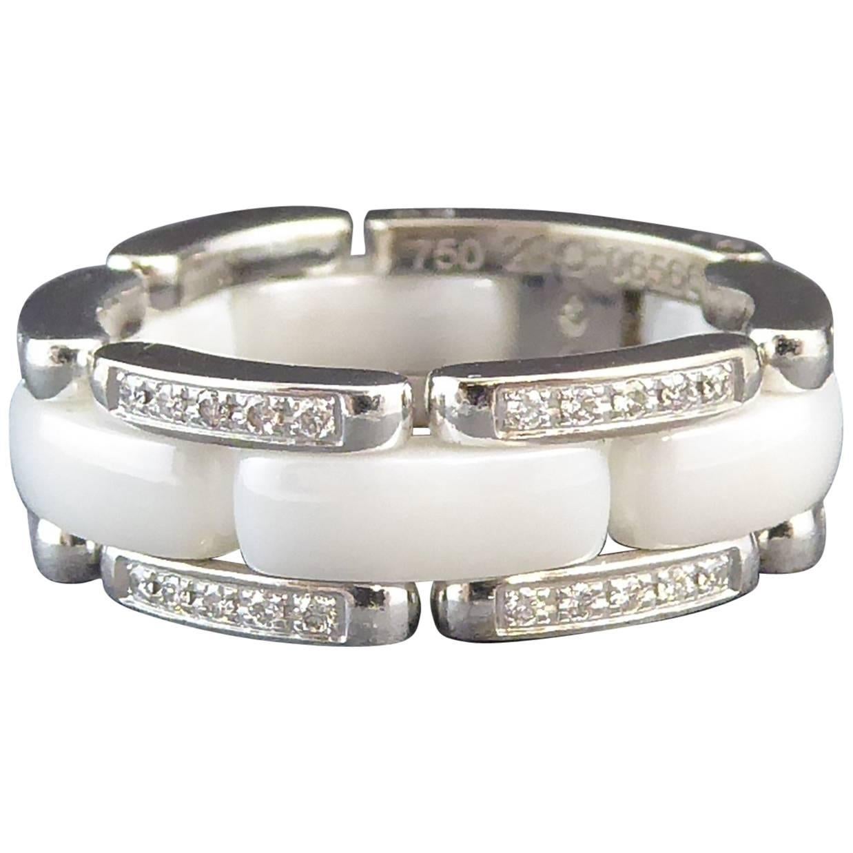 Chanel Ultra White Ceramic Diamond Ring, 18 Carat White Gold