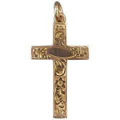 Edwardian Antique Cross, Hand Engraved, 9 Carat Gold, Birmingham, 1901