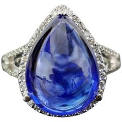 10.9 Carat Pear Cabochon Tanzanite and Diamond Cocktail Ring