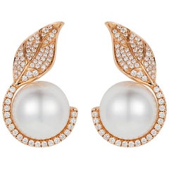 Nadine Aysoy Diamond and White South Sea Pearl Earrings