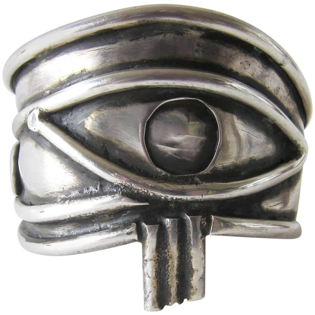 Unisex Handmade Eye of Ra Sterling Siver Cuff Bracelet