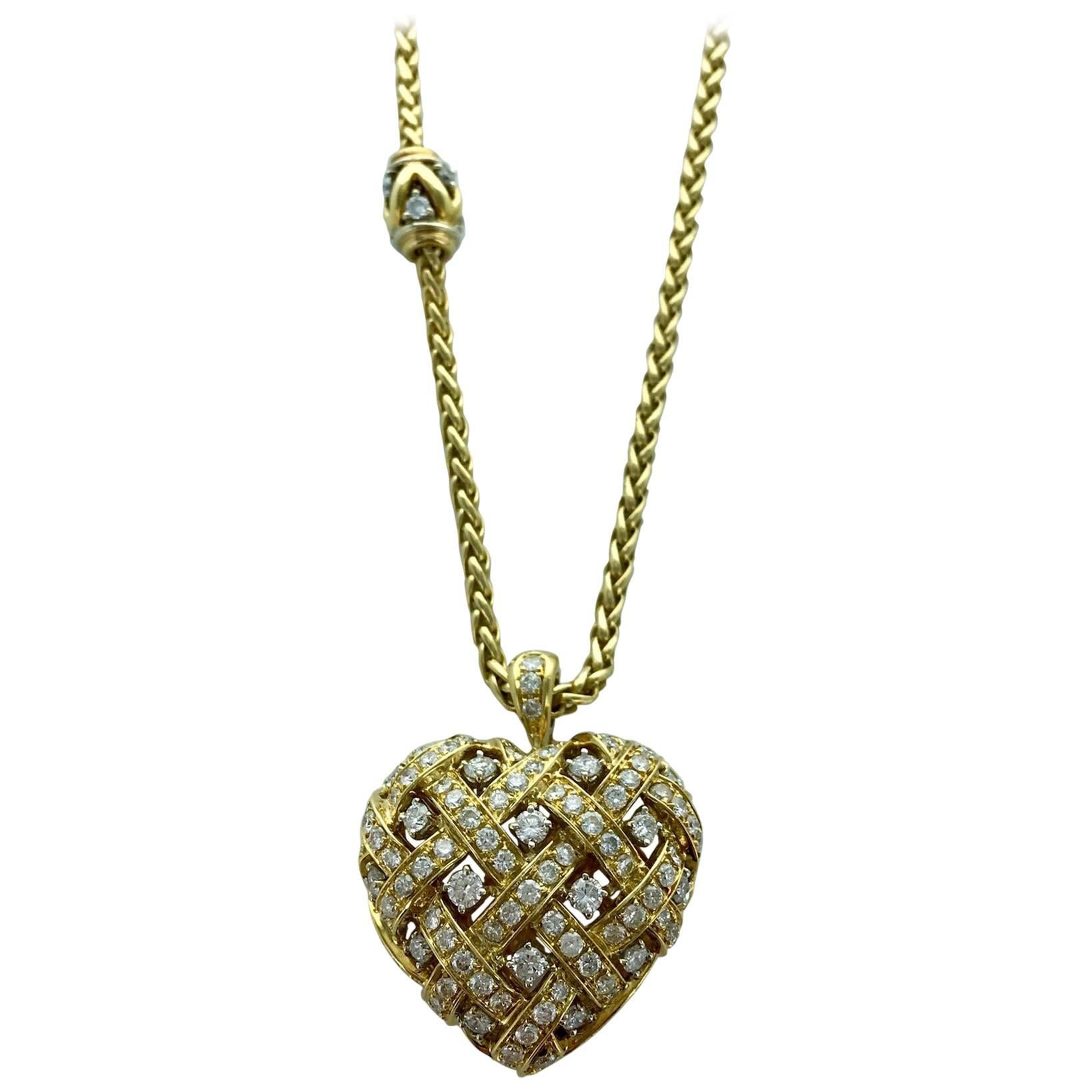 1960s Chantecler Diamond and Gold Heart Pendant Necklace