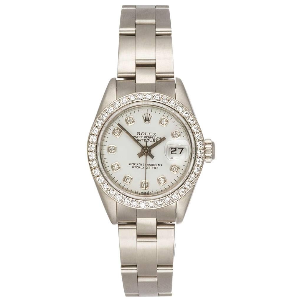 Rolex Ladies Stainless Steel Diamond Dial and Bezel Datejust Wristwatch 