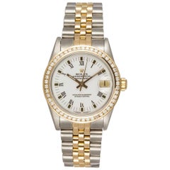 Rolex Ladies Yellow Gold Stainless Steel Diamond Bezel Datejust Wristwatch