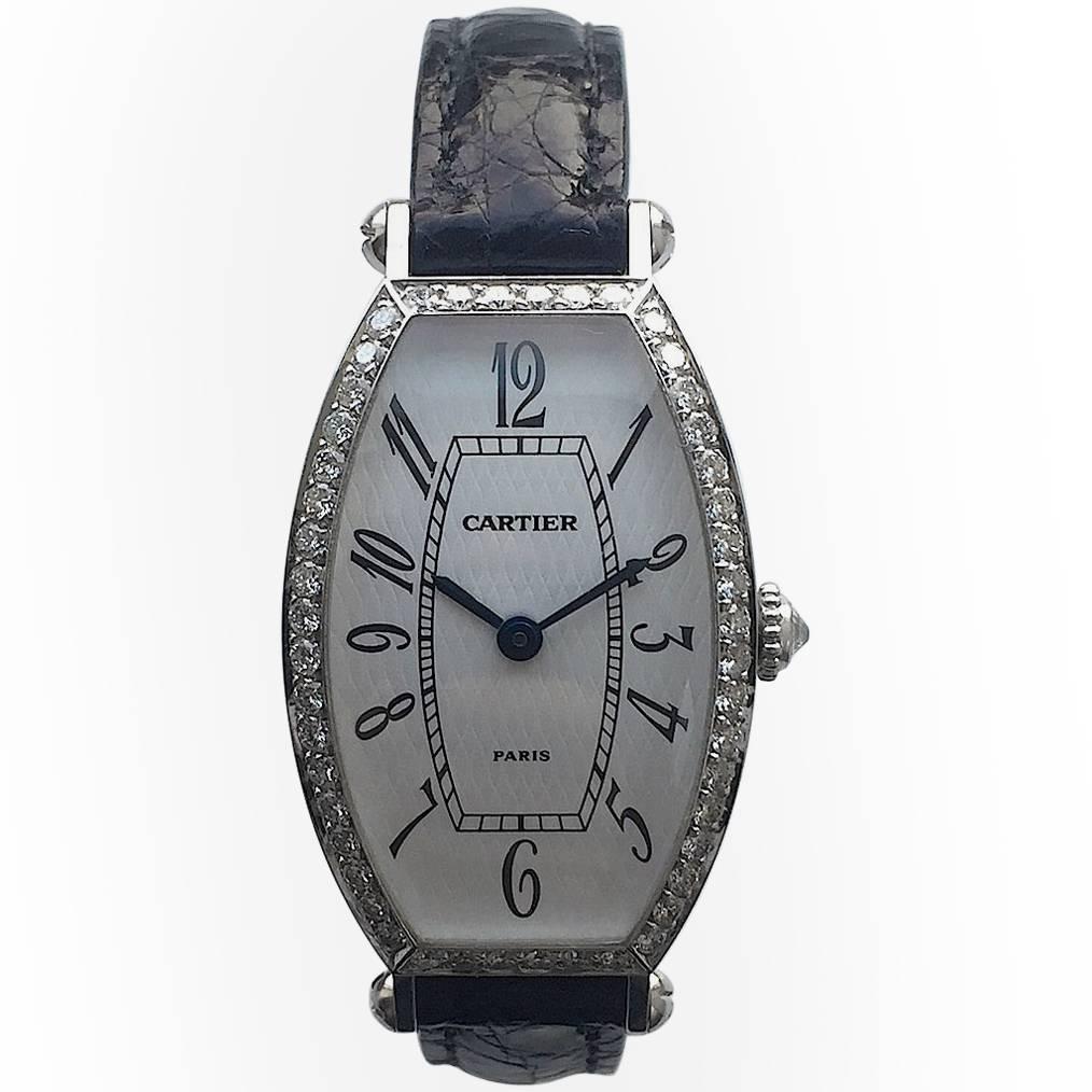 Cartier Paris Ladies White Gold Diamond Manual Wind Wristwatch