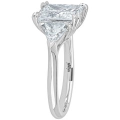 Platinum Ring 5.02 Cut Princess Cut Diamond D Color and Trillion Cut Diamonds