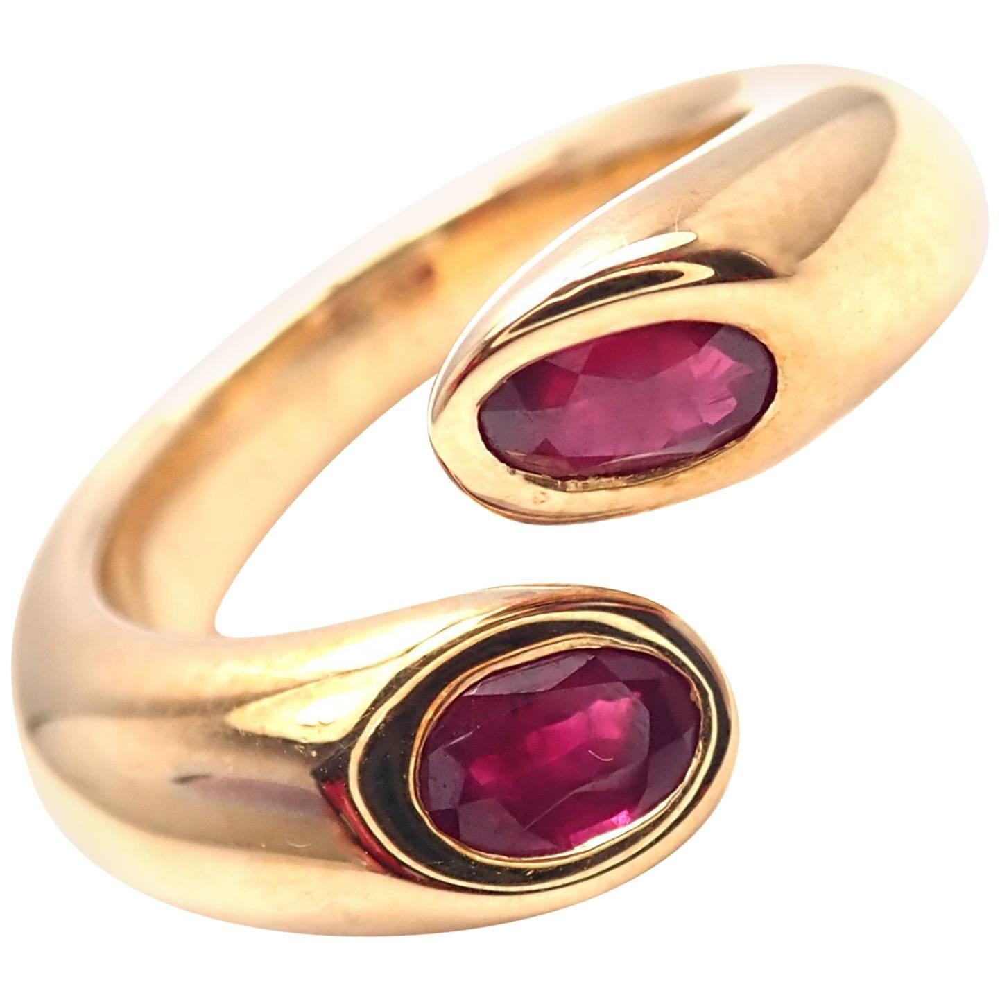Cartier Ruby Ellipse Deux Tetes Croisees Bypass Yellow Gold Band Ring