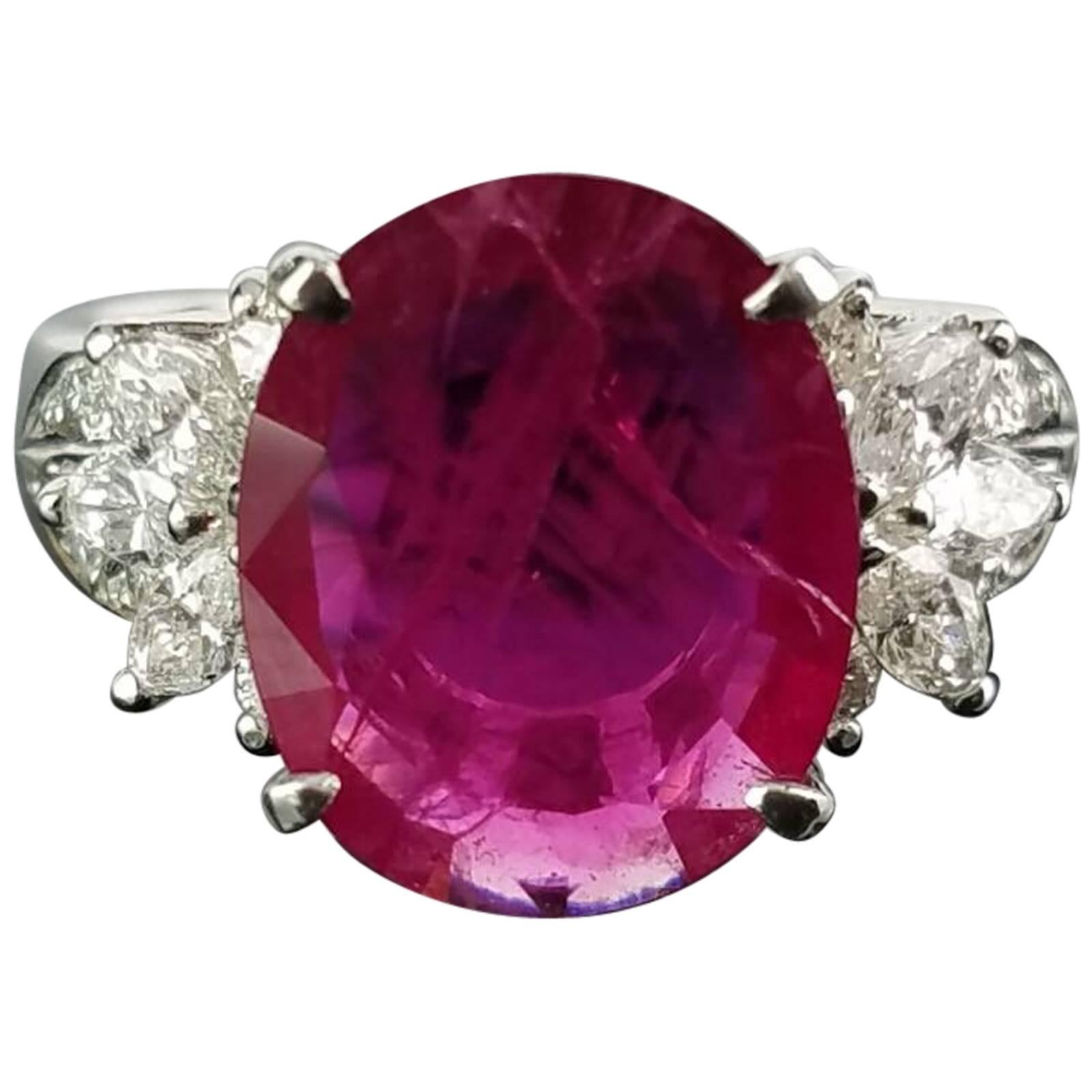 3.12 Carat Burma Ruby and Diamond Cocktail Ring with a Platinum Band