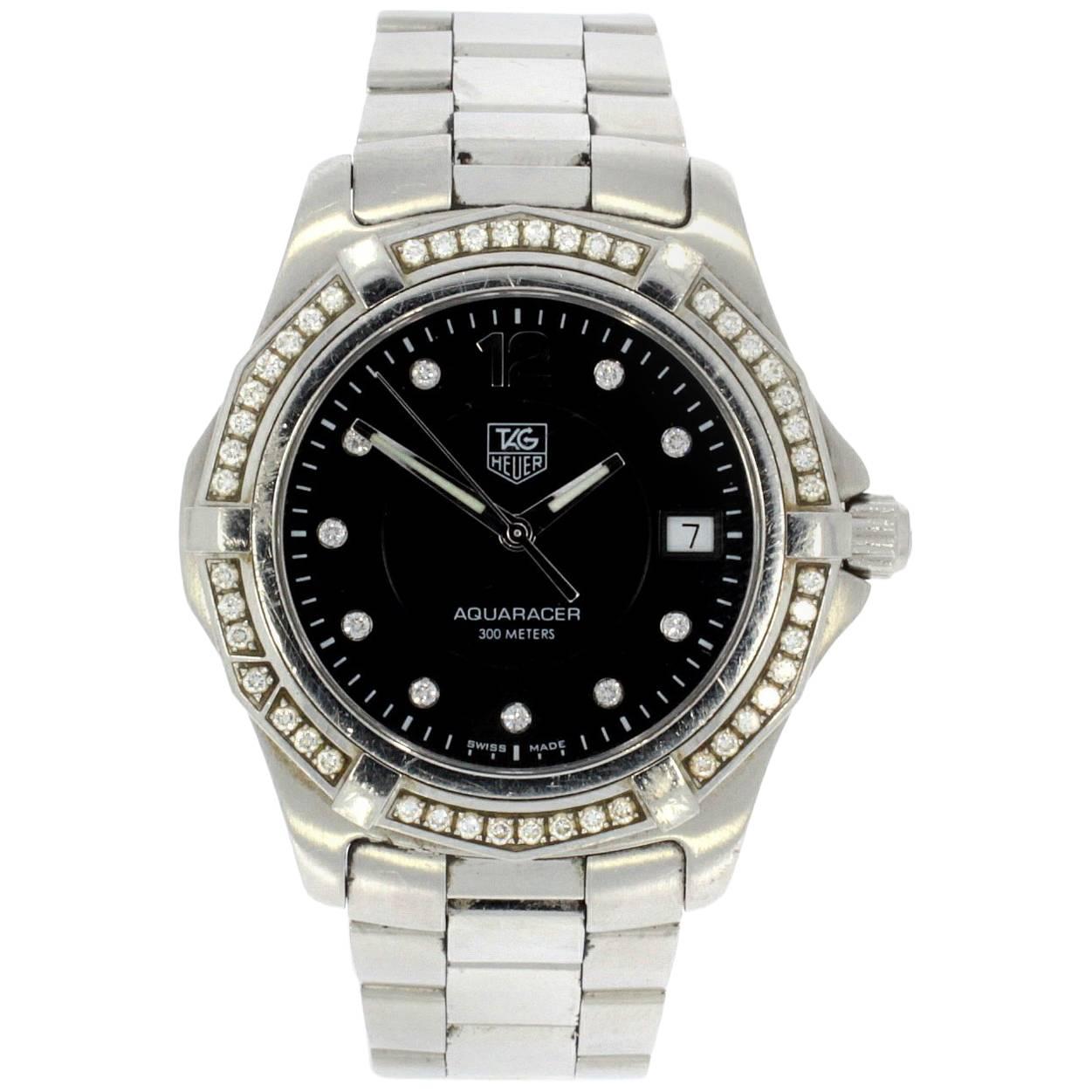 TAG Heuer Stainless Steel Diamond dial and Bezel Aquaracer Wristwatch WAF111D For Sale