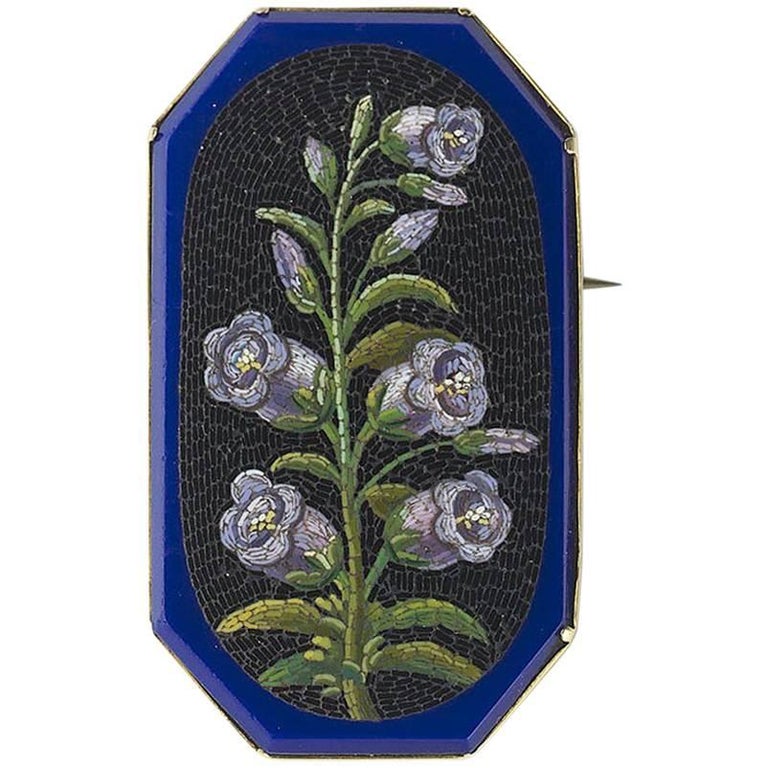 Antique Micromosaic Flower Brooch For Sale