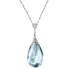 Elegant Victorian Aquamarine Diamond Pendant For Sale at 1stdibs