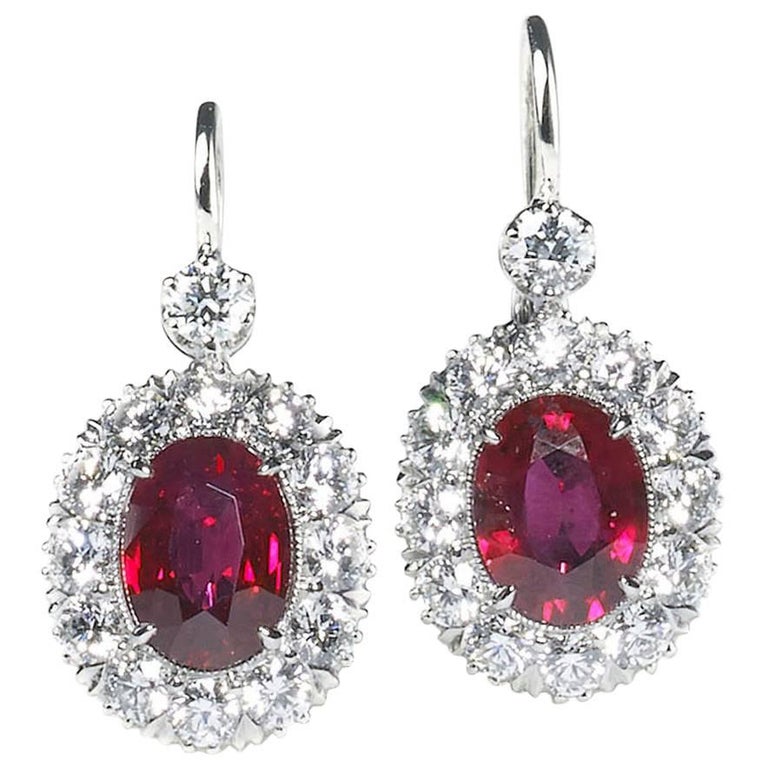 Ruby and Diamond Cluster Earrings For Sale