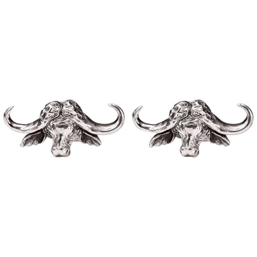 Large Buffalo Head Sterling Silver Cufflinks For Sale