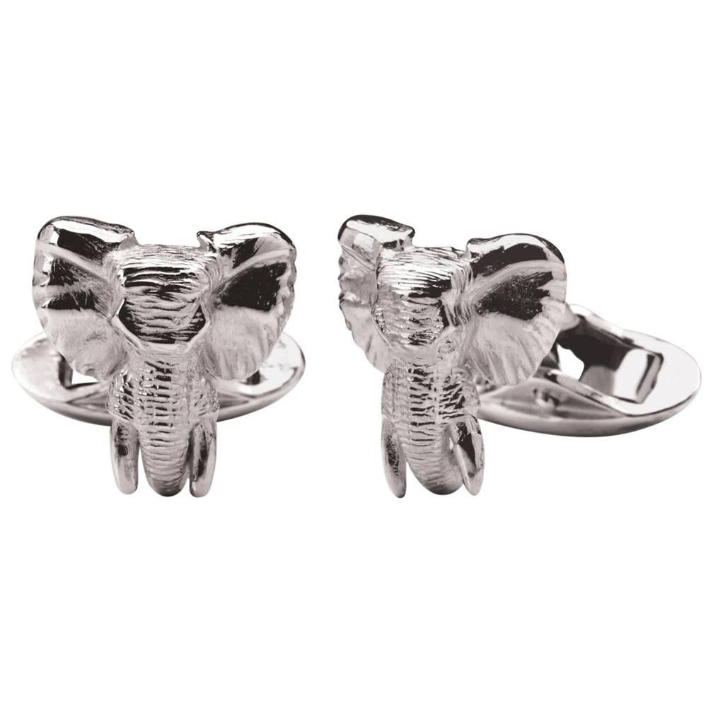 Elephant Head Tusker Sterling Silver Cufflinks For Sale