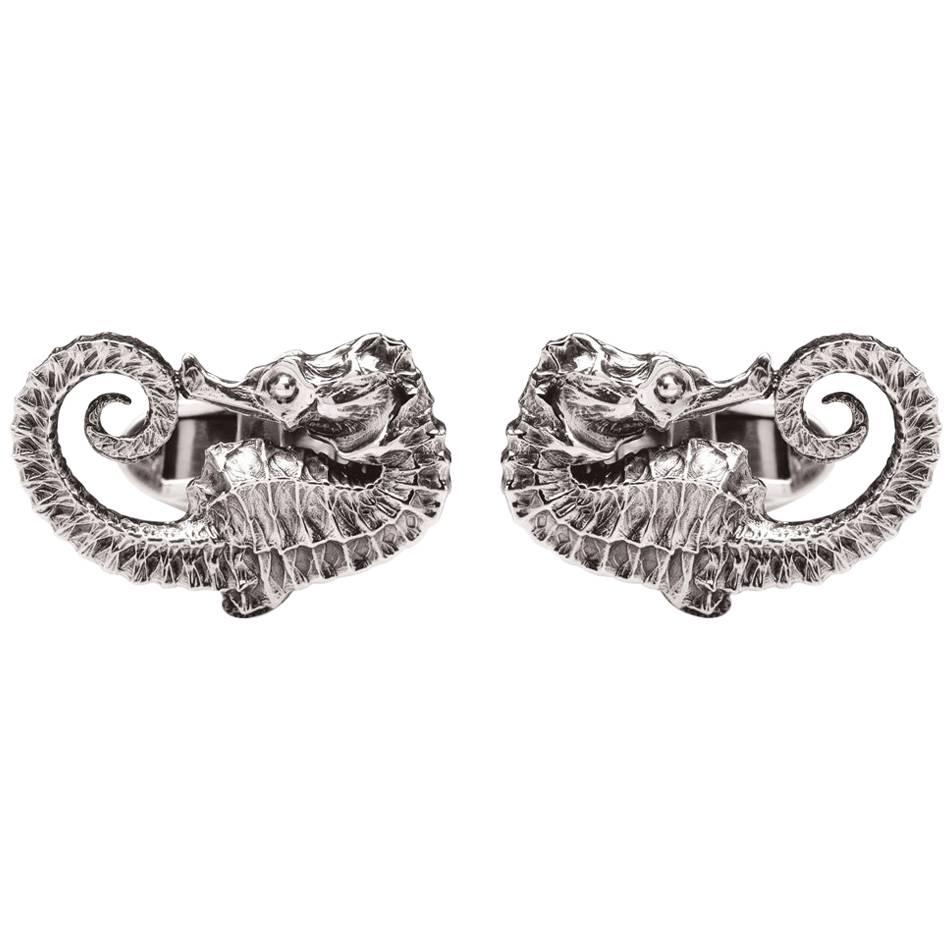 Seahorse Sterling Silver Cufflinks For Sale