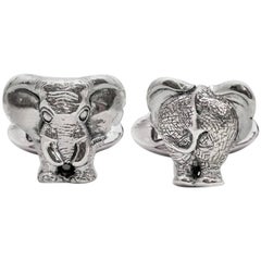 Elephant New Trunk and Cheek Sterling Silver Cufflinks