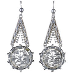 Antique Victorian Sterling Silver Drop Earrings, circa 1900