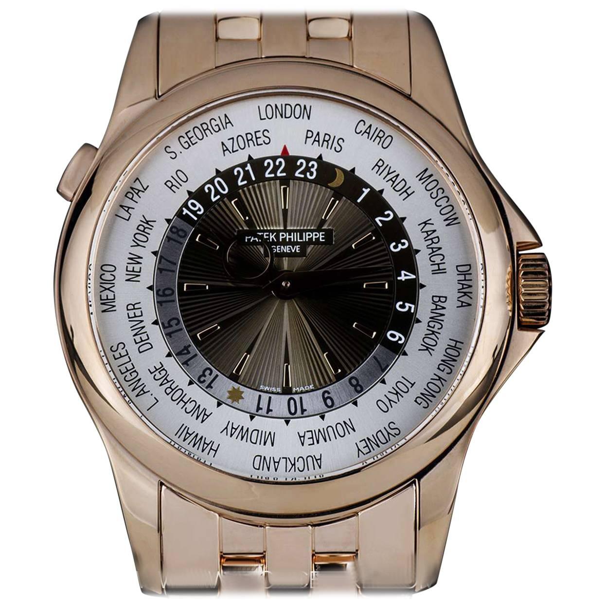Patek Philippe Rose Gold World Time Sunburst Dial Automatic Wristwatch