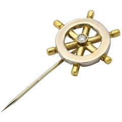 Gold and Diamond Sailing Helm Pin