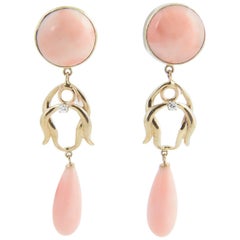 Angel Skin Coral Diamond Day and Night Gold Earrings