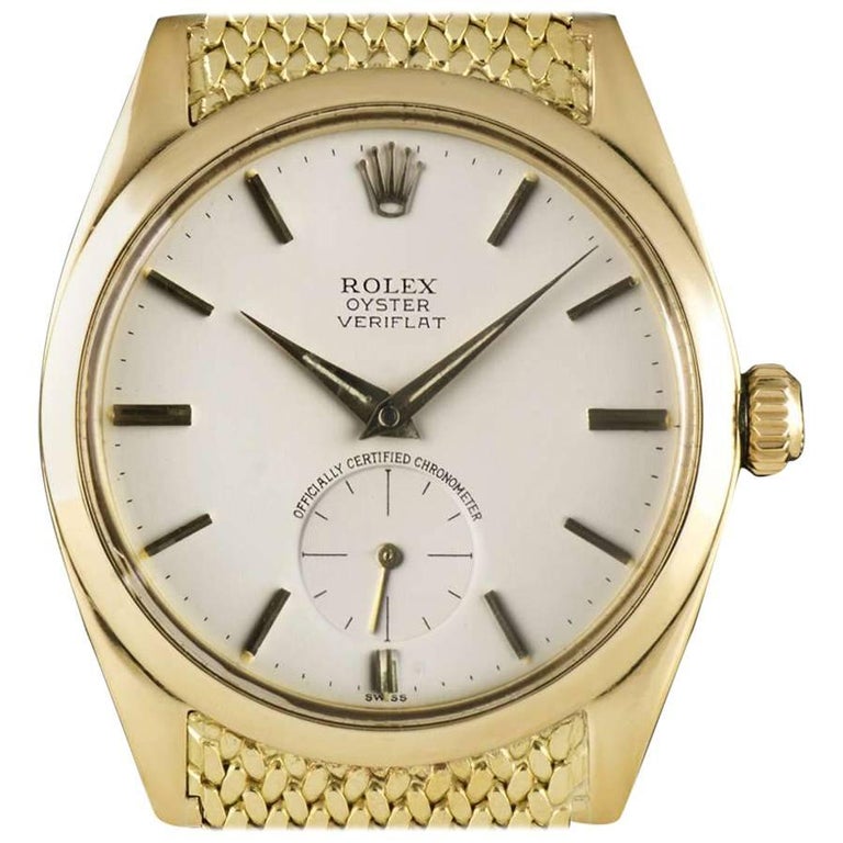 Rolex Oyster Veriflat Precision Vintage Gents Gold Silver Dial Manual Wind Watch at 1stDibs
